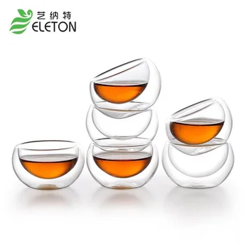 

ELETON 6 pcs/set 50ml Double glass transparent small cup of tea cup Kung Fu tea tea accessories insulation Glass Drinkware
