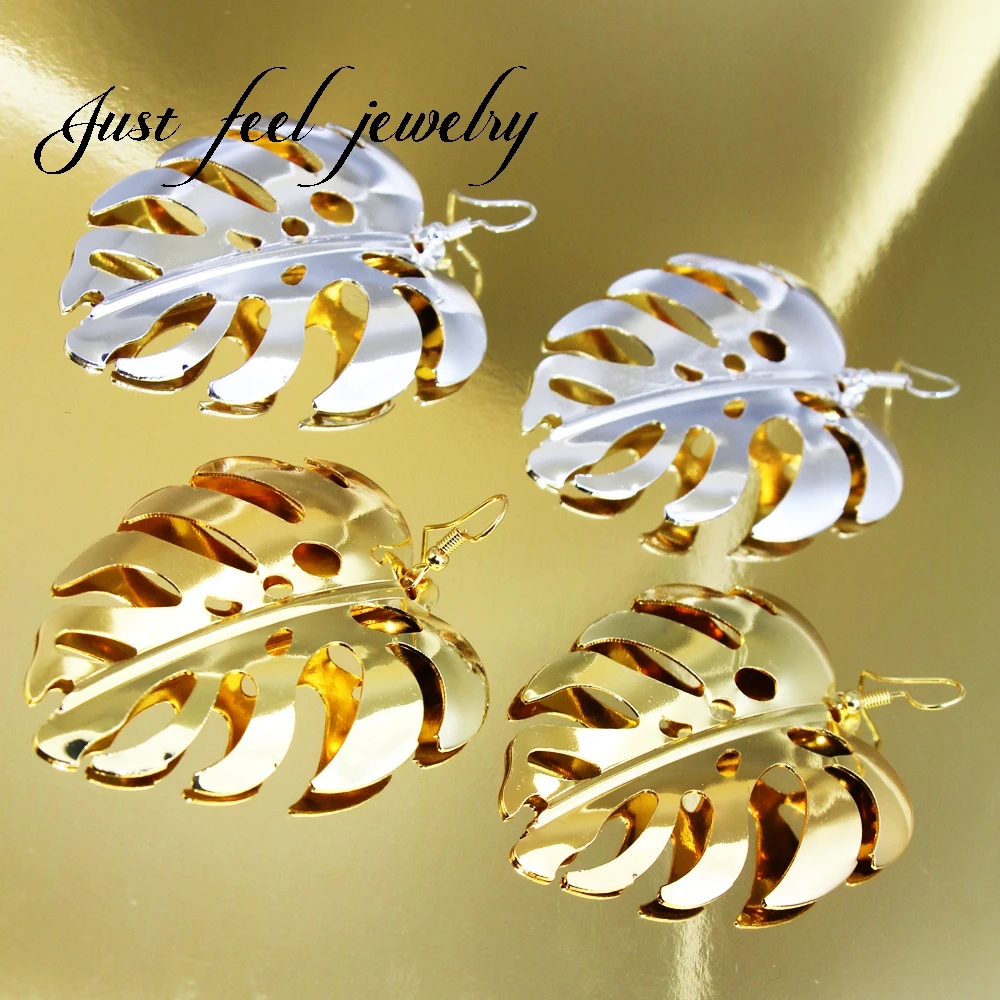 

JUST FEEL 2018 Trendy Big Leaves Shape Metallic Dangle Drop Earrings Natural Plant Elegant Statement Earrings For Women Jewelry