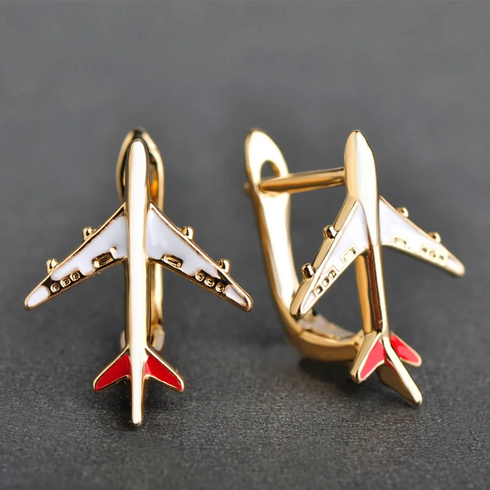 Dazz Enamel Airplane Shape Earrings For Women Girls Gold Color D Hooks Aircraft Plane Stud Earring Harajuku Copper Ear Brincos Fashion Jewelry