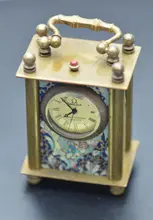 Collectible Decorated Old Handwork Copper Carved Table Clock