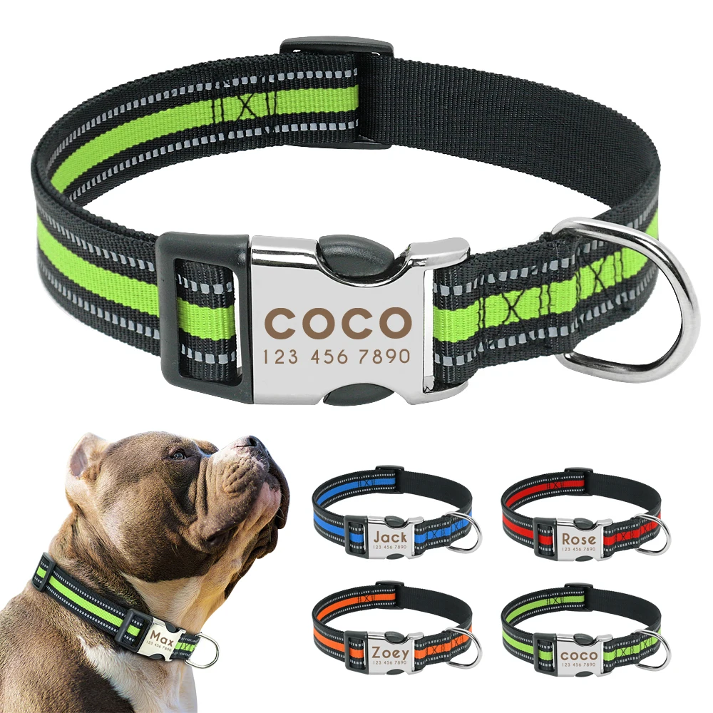 Personalised Dog Collar Nylon Adjustable Pet Collars Custom Engraved Buckle S L