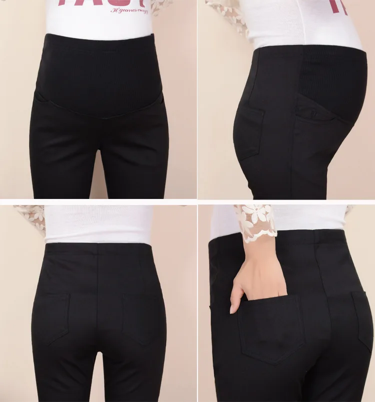 Cotton Pregnant Pants Maternity Pants Work Office Career High Waist Over Belly Slim Fit Elastic Waist Trousers for Women