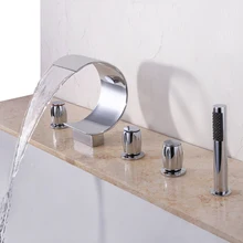 Deck Mounted Waterfall Bathtub Faucet Widespread Tub Sink Mixer Taps Chrome Brass deck mount waterfall widespread bathroom tub faucet three handles mixer taps for bathtub with handheld shower