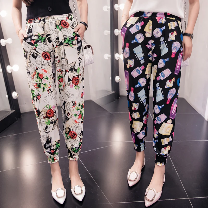 

26 Color Summer Women Harem Pants Beach Wear Floral Print Trousers Chiffon Brand Elastic Leg Pants Bloomers Young Aged Female