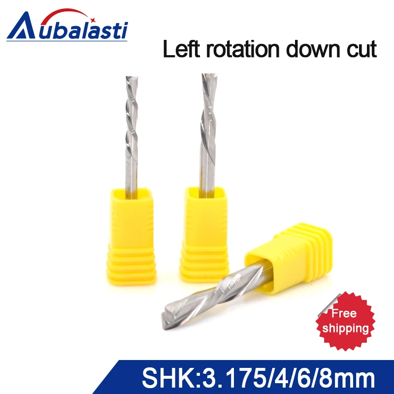 

Shank 3.175mm 4mm 6mm Left rotation down cut two flutes spiral bits router bits milling cutters for wood cnc engraving Cutters