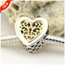Подходит для соответственные Европейской Пандоре обаятельные Браслеты запертое сердце бусины с 14 K, покрыто настоящим золотом, 925 пробы Серебряные ювелирные изделия