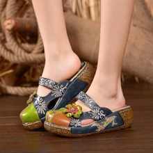 2017 sommer Frauen Schuhe Flache Rutschen Plattform Sandalen Aus Echtem Leder Handgemachte Blume Decken Zehen Comfotable Frauen Dias