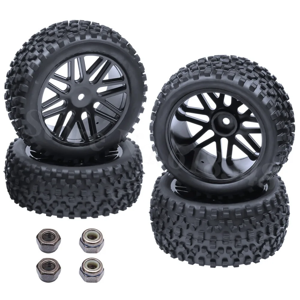 

4Pcs Rubber Front / Rear Tires & Wheel Rim Hex:12mm For RC 1:10 Off Road Buggy Warhead Fit HSP Cars Parts Redcat Racing