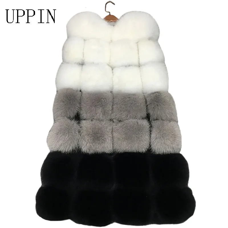 

UPPIN 2018 New Fashion Autumn Winter Womens Fox Fur Vest Women Super Long Stitching Faux Fur Vest Large Size 4xl Fur Coat