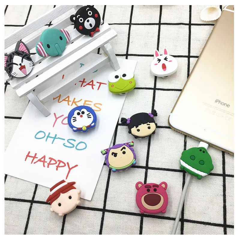 

10pcs Cartoon Cable Protector Data Line Cord Protector Protective Case Cable Winder Cover USB Charging Cable for iPhone 6 7 8 X