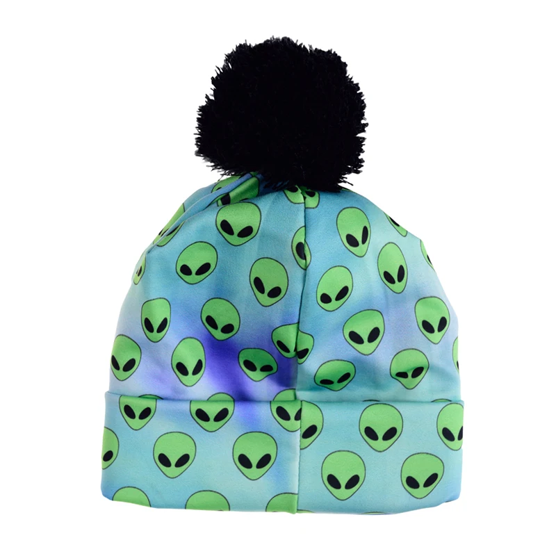 FCCEXIO, новинка, осенняя и зимняя женская шапка с объемным рисунком инопланетянина, зеленая теплая шапка с помпоном, шапка бини, уникальная цветная красивая вязаная шапка