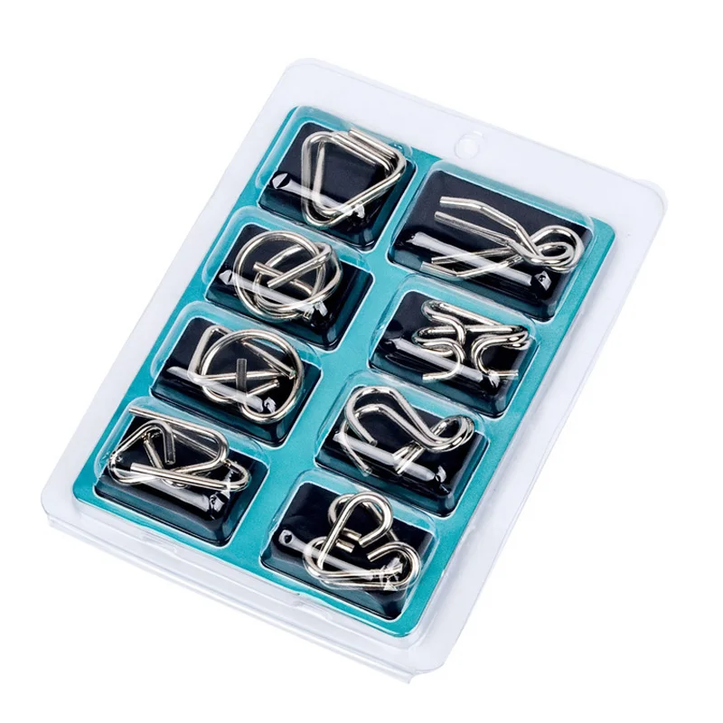  Montessori Materials 8 Pcs/Set Metal Wire Puzzle Iq Mind Brain Teaser Puzzles Game For Adults And K