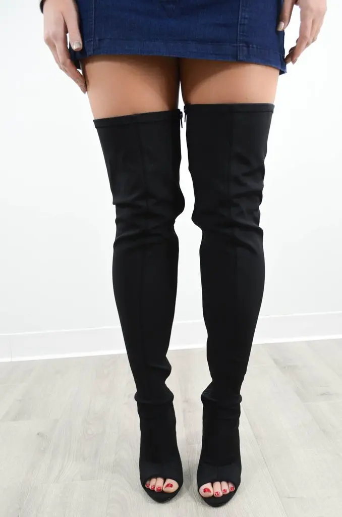open toe boots knee high