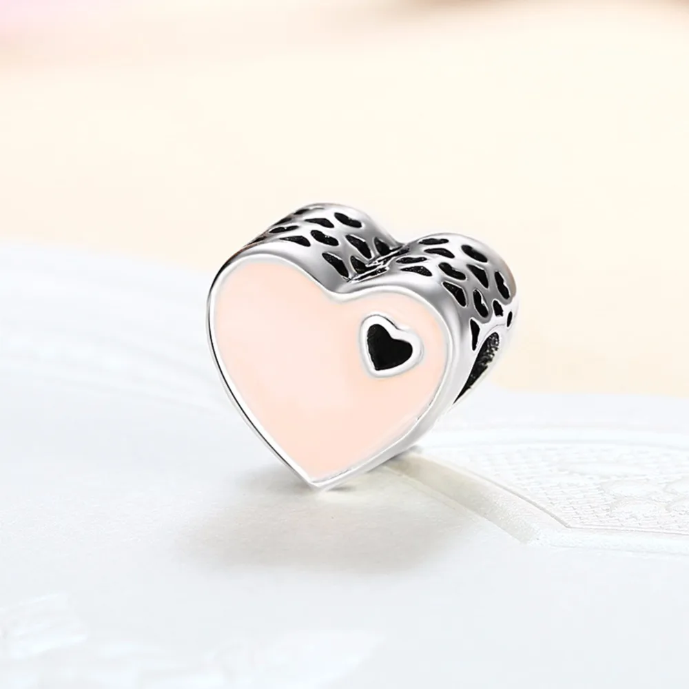 Fits For European Pandora DIY Bracelets Soft Pink Enamel Heart Charm