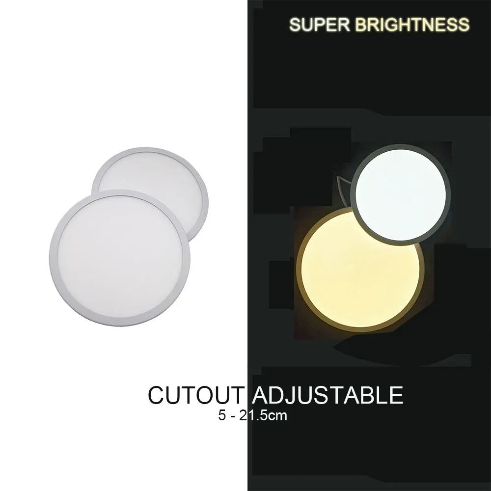 

1pcs AC 220V Ultra Thin LED Panel Light 6W 8W 15W 20W Aluminum Round Ceiling Recessed Downlight open hole adjustable panel