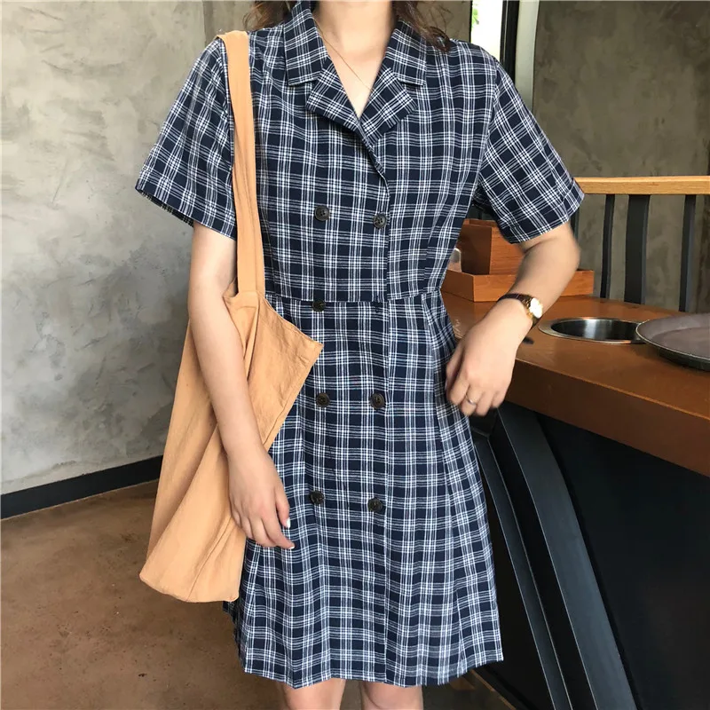 

Dresses Korean Loose Casual Style Sweet Double-breasted Mini Short Dress Summer 2019 New Sexy Spring Clothes Women QH289