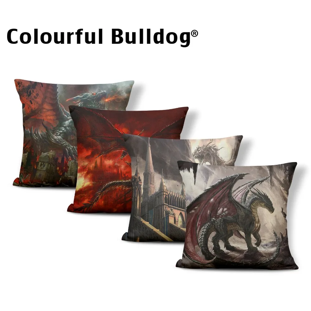 

Dragon Cushion Case Castle Palace Fire Witch People Pillows Home Decor Throw Cushion Covers Rectangle Linen Blend 2018 New Hot