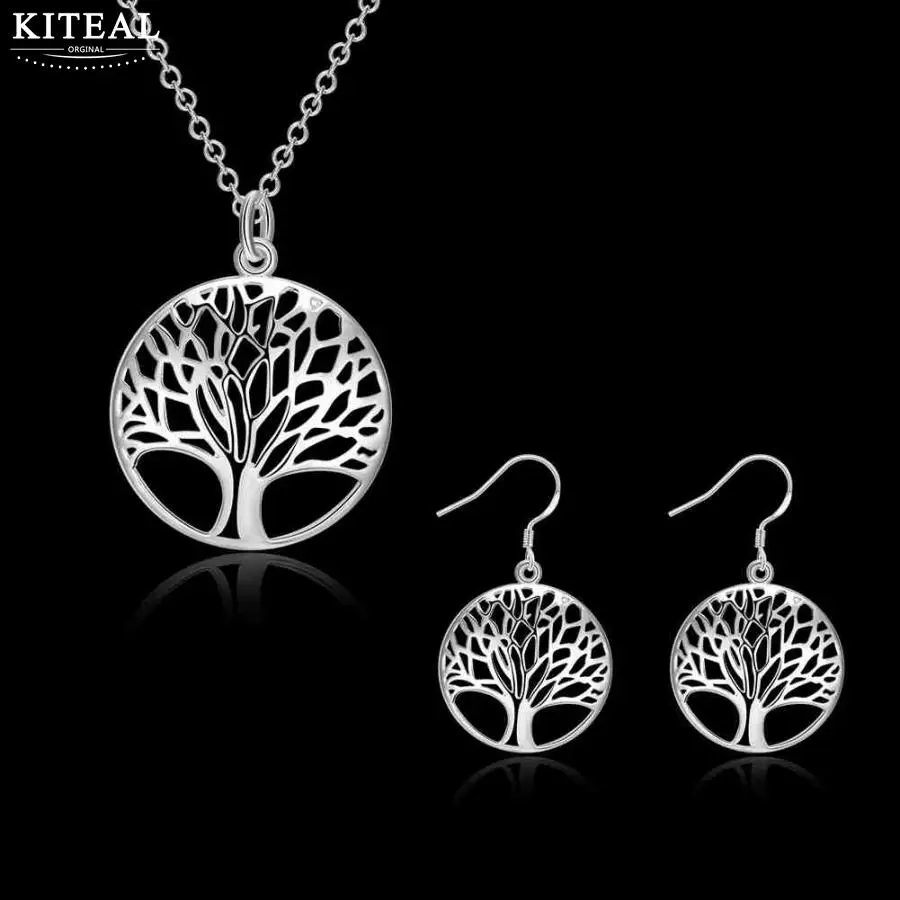 Набор серебряных ювелирных изделий Древо жизни для женщин|necklace earring|tree of life jewelrytree