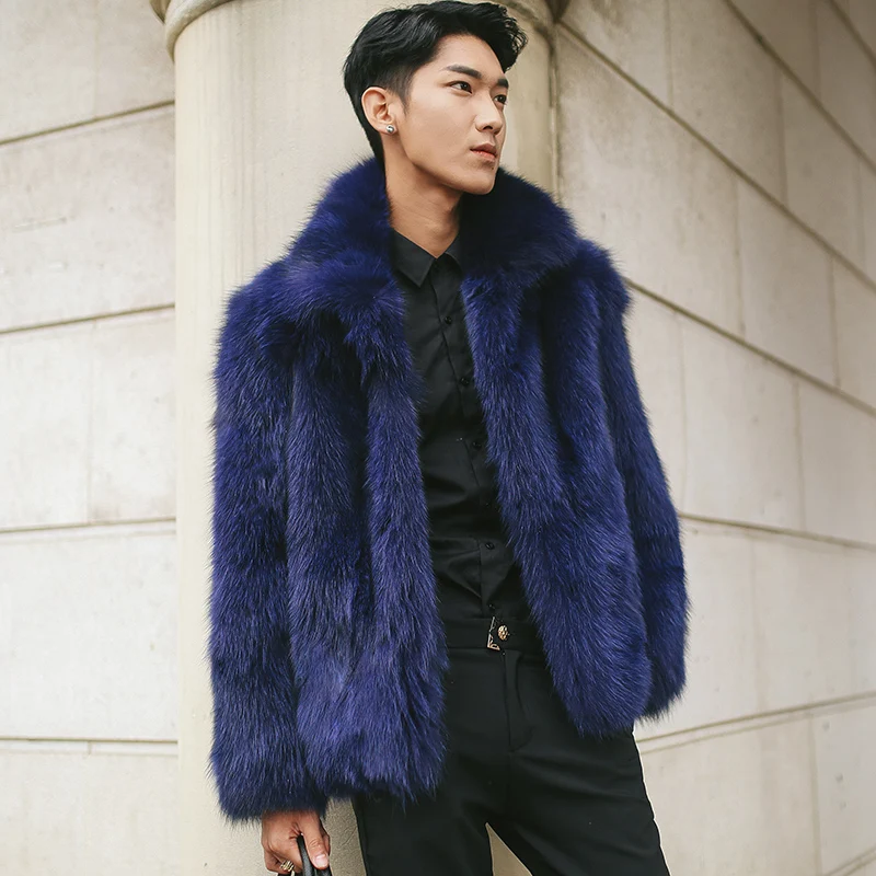 

2019 Autumn Winter New Men's fur coat long imitation fox fur coat European and American code S-6XL