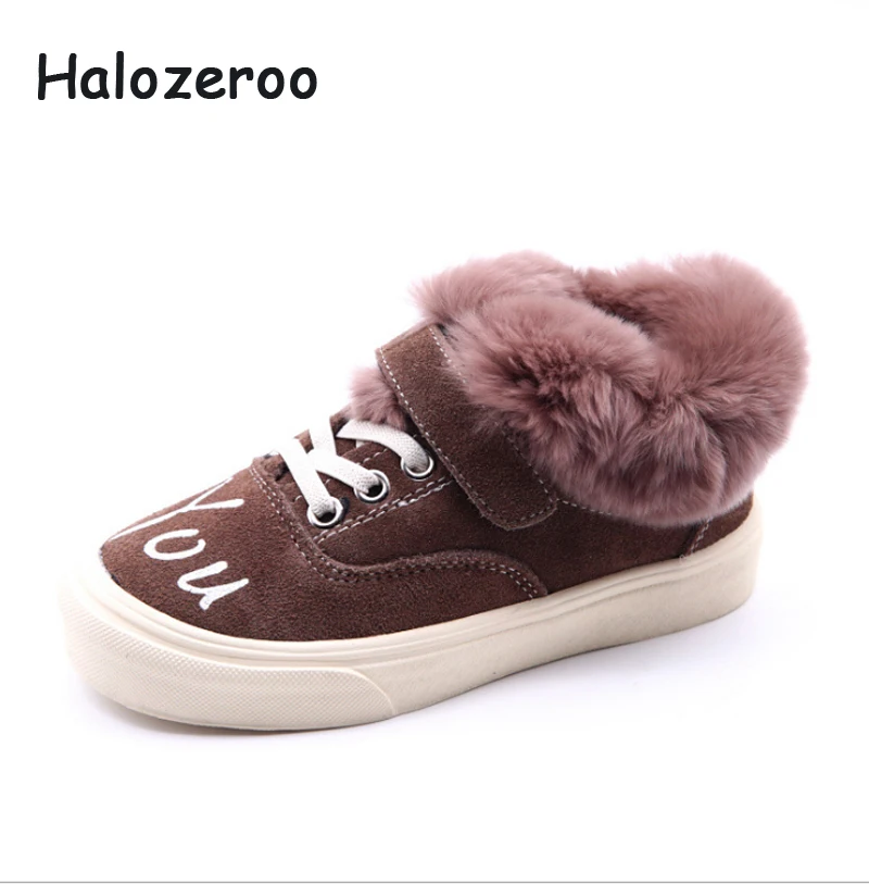 

Kid Genuine Leather Casual Sneakers Children Fur Sport Sneakers Baby Girl Fashion Shoes Boy Warm Soft Shoes Winter Black Trainer