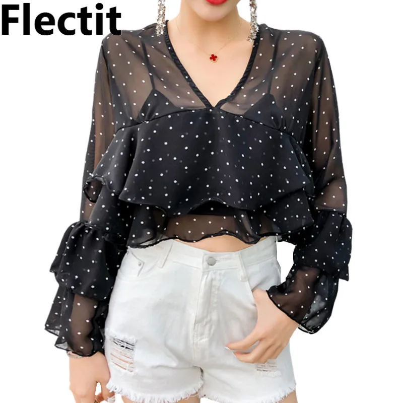Flectit Women Polka Dot Ruffled Blouse 