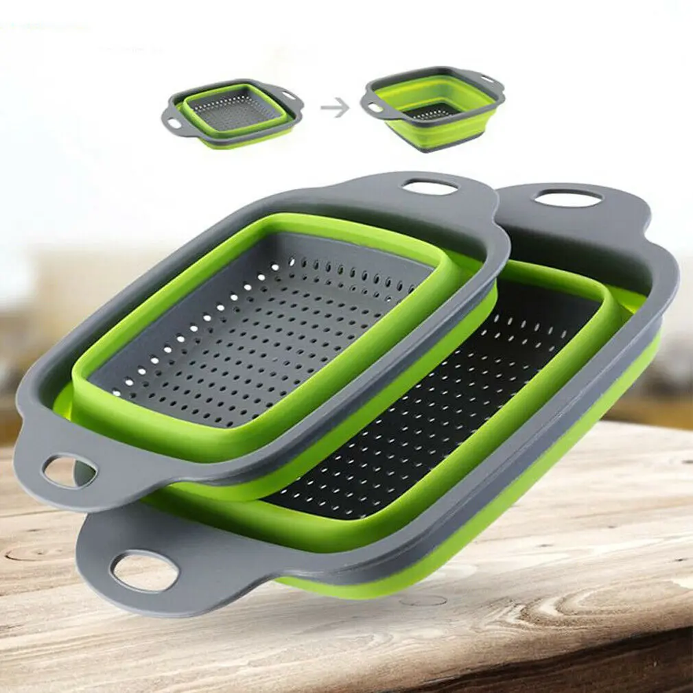 2pcs/set Foldable Silicone Colander Collapsible Washing Basket Draining Strainer Basket With Handle Kichen AccessoriesTools 2pcs/set Foldable Silicone Colander Collapsible Washing Basket Draining Strainer Basket With Handle Kichen AccessoriesTools