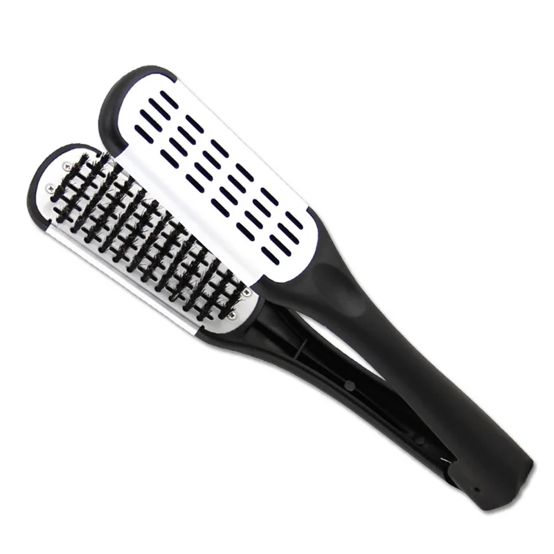 Керамический утюжок для волос двойные щетки V Форма Расческа с зажимом выпрямитель для волос не повредить Инструменты для укладки волос