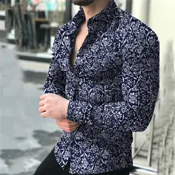 2019 Мужская рубашка новая модная летняя повседневная модная мужская повседневная с цветочным принтом с длинным рукавом рубашка Топ Блузка 4