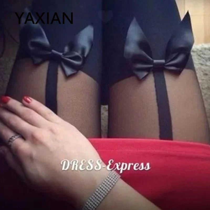 

Bow pantyhose Rhinestone Sham stockings False Hosiery velvet Skinny panty hose Black 140D 2018 NEW Sexy Women Transparent Tights
