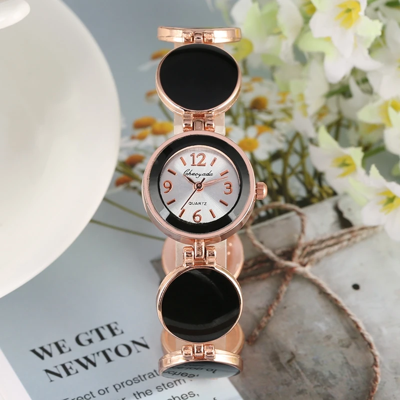 

Women Bracelet Watch Ladies Dress Fashion Black Circle Stitching Bracelet Bearing Extraordinary Rose Gold Watch Feminino Relogio