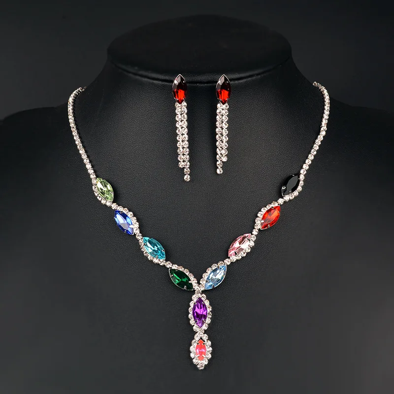

Luxury Crystal women's wedding jewelry set silver color fine necklace earrings accessory Mother's Day Gift