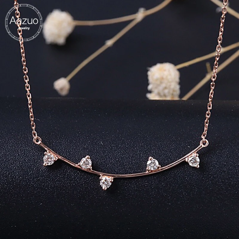 

Aazuo Real Diamonds 100% 18K Rose Gold Smile Face Branch Pendent With Chain Necklace gifted for Women Wedding Au750