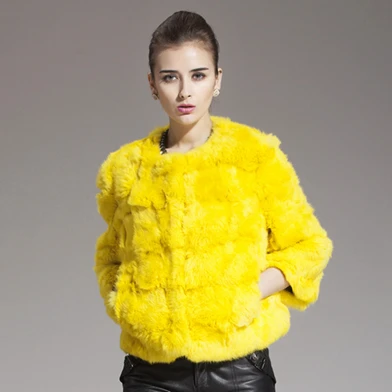 ZY81002 Лидер продаж женские из натуральной лоскутной кроличьей шерсти Рекс три четверти пальто женские зимние куртки меховая однотонная верхняя одежда пальто - Цвет: Lemon