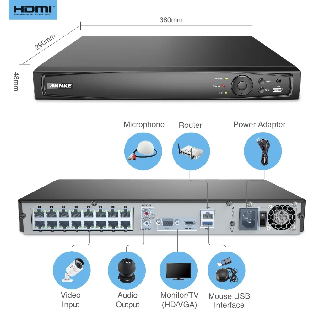 ANNKE 8MP 16CH POE видео рекордер 4K H.265 + NVR для 2MP 4MP 5MP IP камера домашнего наблюдения