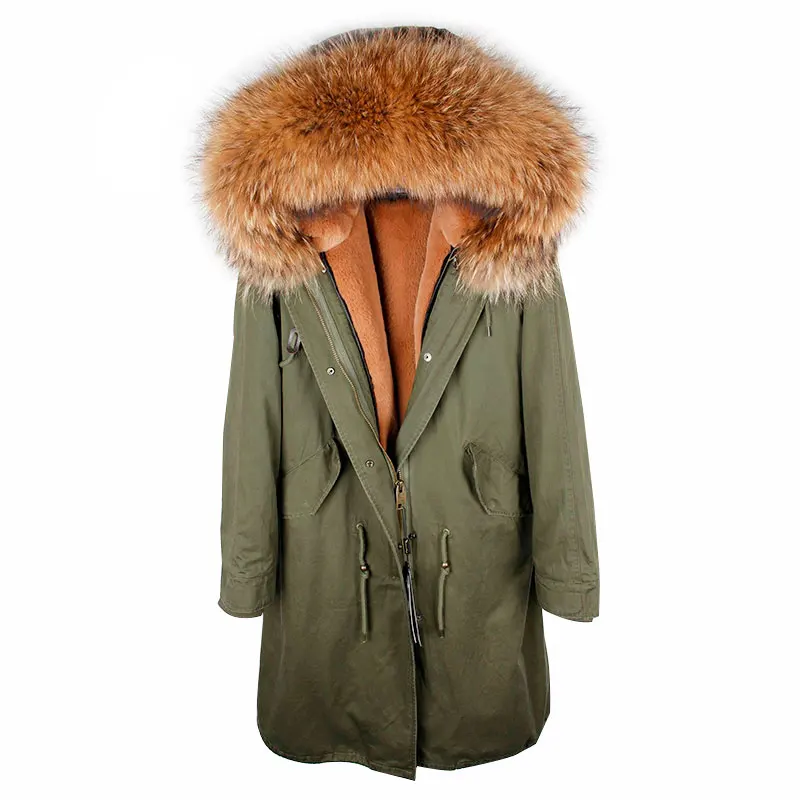 Новая зимняя Женская куртка x-long, парка выше колена, пальто с натуральным мехом, большой воротник из меха енота, верхняя одежда с капюшоном, толстые теплые парки
