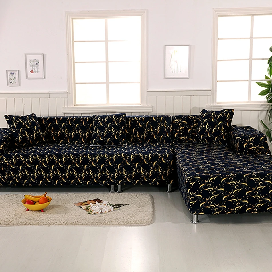 100 Polyester Black Corner Sofa Covers For Living Room 2pcs Cushion