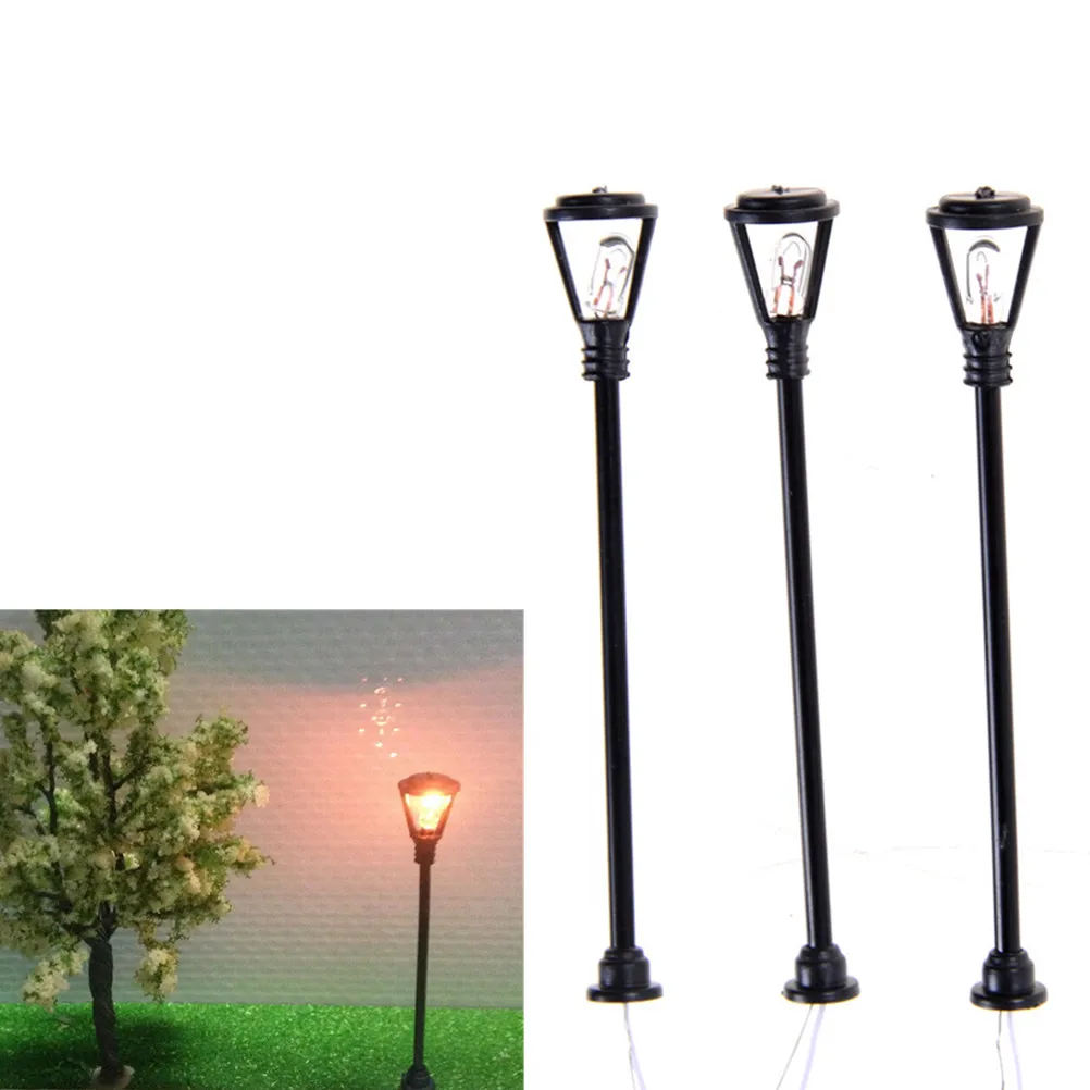 

10pcs Black Model Layout Single Head Lights Mini Garden Lamps Miniatures Decoration Lamppost Landscape Light Model Scale 1:100