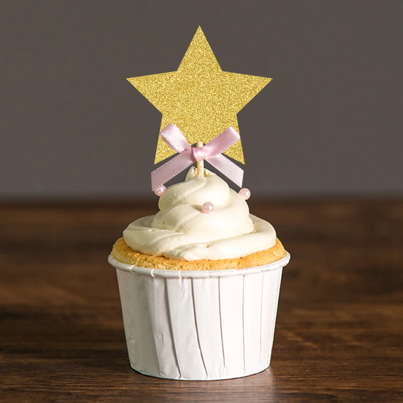 Twinkle Little Star Cupcake Toppers Серебряный и синий/золотой розовый детский душ/мальчик или