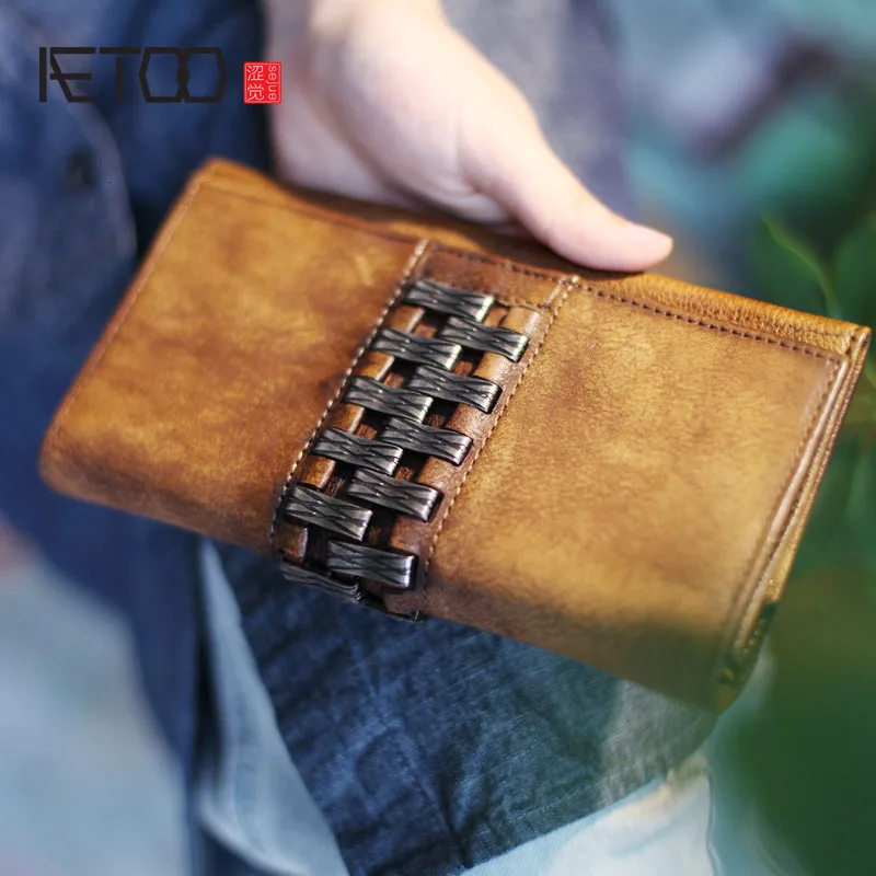 

AETOO Retro National Style Personality Handmade Cowboy Arts Ladies Wallet Leather Flip Long Wallet Vintage wallet