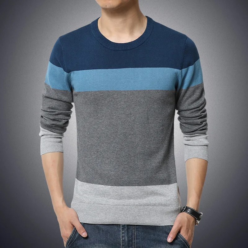 Демисезонный 2019 Повседневное круглым вырезом Для мужчин свитер Модные полосатые вязаные пуловеры Для мужчин Harajuku свитер мужской Homme