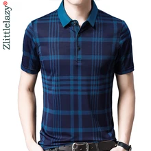 Брендовая Повседневная летняя Клетчатая рубашка поло с коротким рукавом, мужская рубашка из Джерси, роскошные мужские рубашки поло, модная одежда 50575