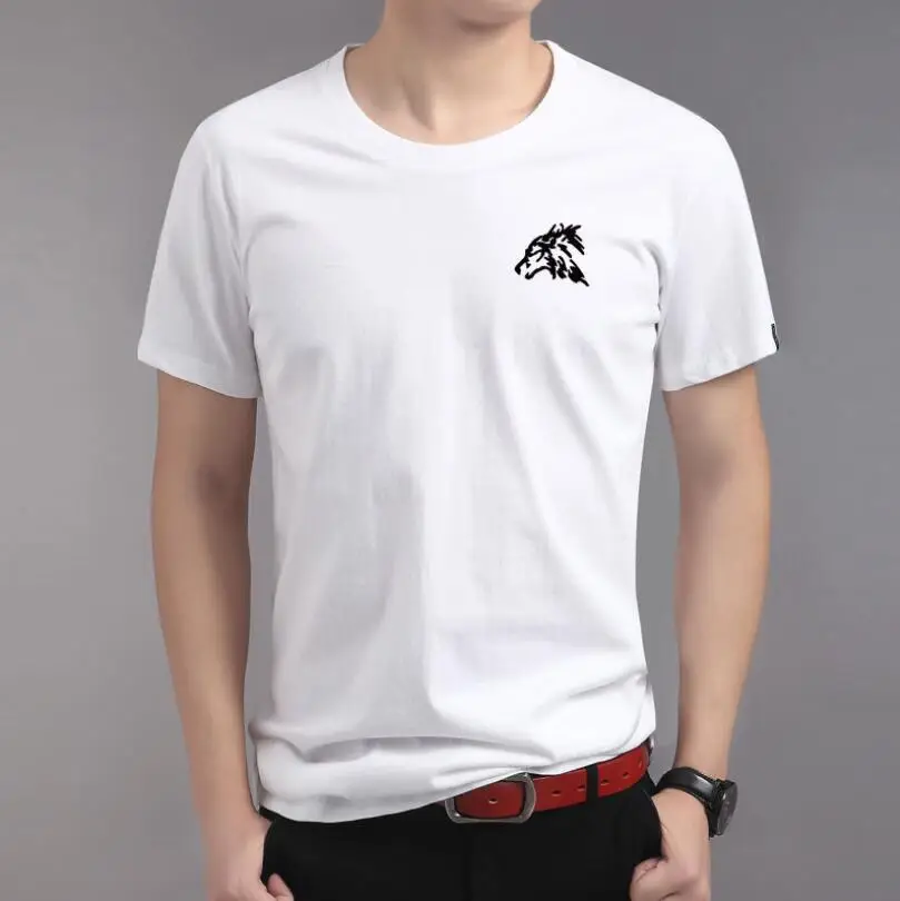 navy blue and red graphic tee