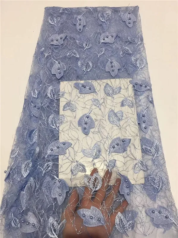 African French Lace Fabric with beads High Quality Tulle sky blue 5yards white sequin lace fabric | Дом и сад