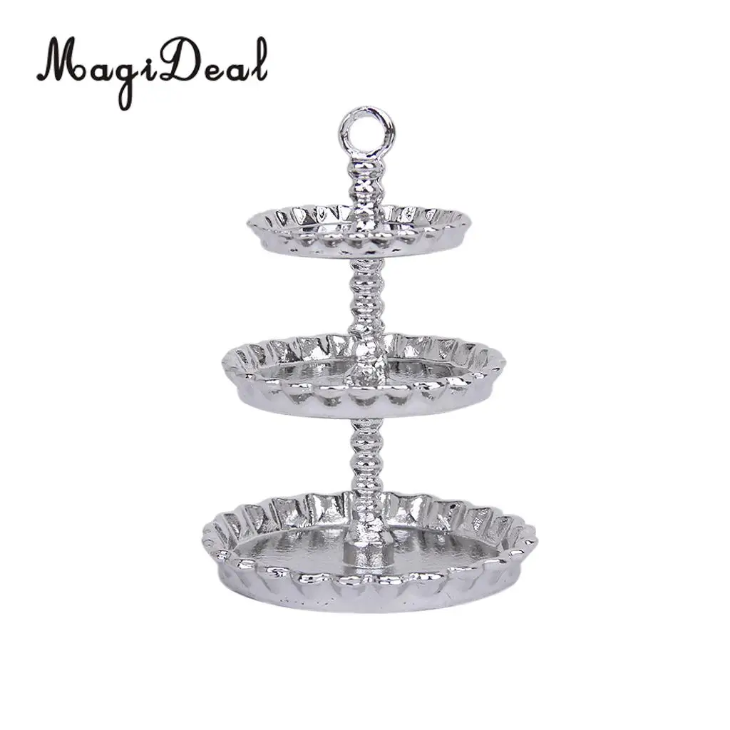 1:12 Dolls House White 3 Tier Metal Cake Bakery Fruit Dessert Snack Rack Display Stand Miniature Furniture Accessory Decor Toy - Цвет: Silver