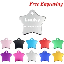 2 шт./лот, Звездные ID-бирки для питомцев, выгравированные бирки для собак, алюминиевый индивидуальный ошейник для питомцев, персонализированный ошейник для кошек, ярлыки для щенков 35*36 мм