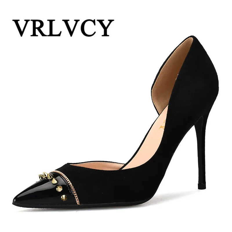 Rivets Woman Shoes High Heels Pointed Toe Sexy 10CM Heels Black Patent ...