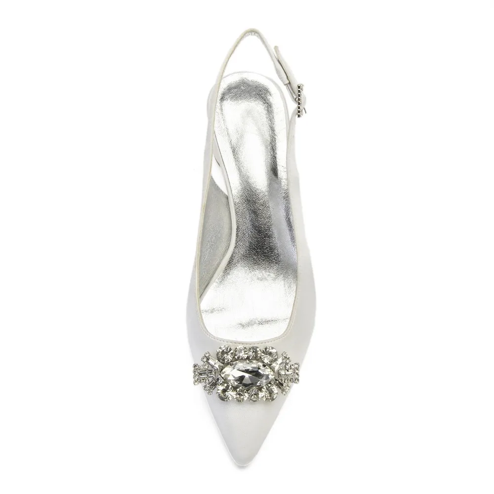 Атласные женские вечерние модельные туфли с острым носком, украшенные кристаллами и брошью; слинбэки на толстом квадратном каблуке; туфли-лодочки для свадьбы, вечеринки, выпускного бала