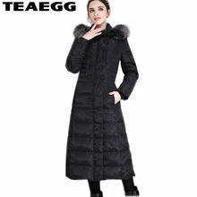 TEAEGG натуральным лисьим мехом новая зимняя куртка Для женщин натуральный Лисий меховой воротник Для женщин Зимняя пуховая куртка женские парки AL140