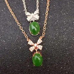 Натуральный зеленый яшма Цепочки и ожерелья Природный камень кулон Цепочки и ожерелья S925 Серебряные женские ребенок моды элегантные лук