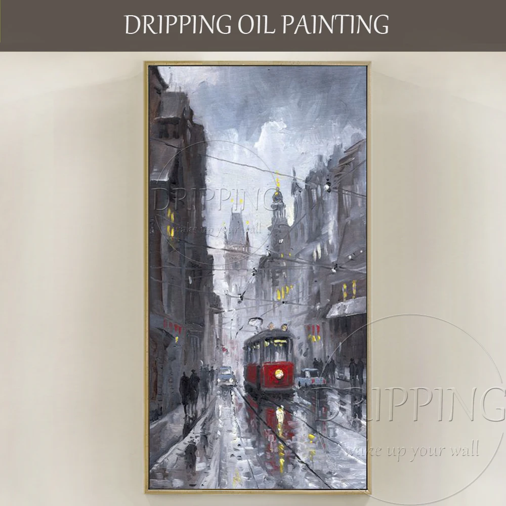 

Wall Art Hand-painted High Quality Abstract Street Landscape Oil Painting on Canvas Grey Landscape Street Night Oil Painting